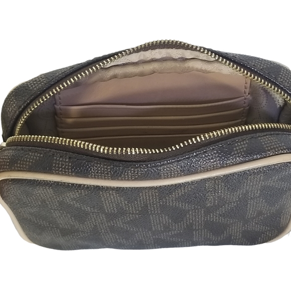 Michael Kors Jet Set Monogram Crossbody Bag Gold Logo Plate & Chain - Picture 13 of 15